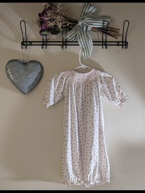 Kissy Kissy Pink Floral Smocked Nightgown, Bib, And Matching Hat Set!